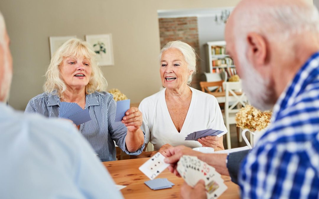 Ambitious senior citizens in retirement homes play an exciting card tournament